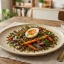 Salade de lentilles tièdes aux carottes et œuf dur