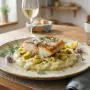 Filet de cabillaud poêlé et fondue de poireaux