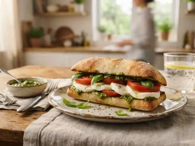 Sandwich ciabatta à la mozzarella, tomate et pesto