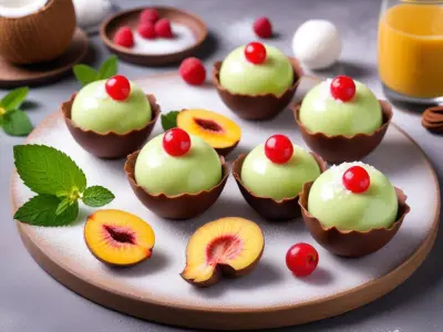 Sphères Glacées au Lait de Coco et Fruit de la Passion, Éclats de Menthe Chocolat