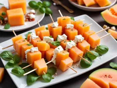 Brochettes de Melon Fumé à la Menthe et Feta Épicée