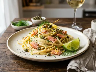 Linguine Rummo à la Truite Fumée, Citron Vert et Câpres