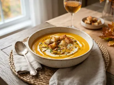 Velouté de potiron et croûtons, soupe d'automne traditionnelle