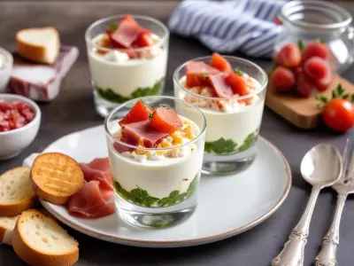 Verrine de mousse de chèvre frais et speck grillé