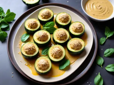 Fleurs de Courgette Farcies à la Menthe et au Sésame, Sauce Tahini au Citron