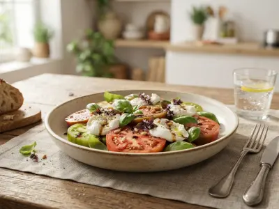 Salade fraîcheur de tomates anciennes, mozzarella di Bufala et basilic