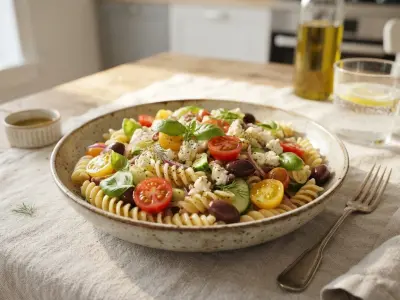 Salade de pâtes estivale aux tomates cerises et feta