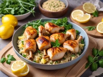 Brochettes de Poulet Mariné au Citron et Herbes, Salade de Quinoa