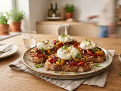 Bruschetta aux poivrons confits et burrata