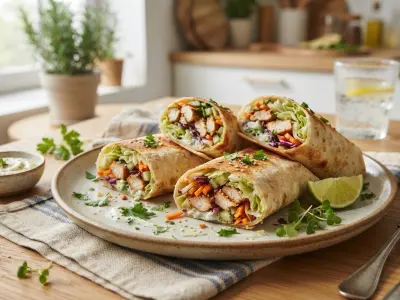 Wraps croustillants de poulet mariné et crudités croquantes