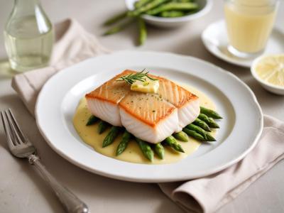 Filet de poisson au beurre citronné et purée d’asperges vertes