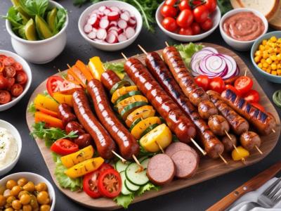 Barbecue estival : Saucisses, Merguez, Brochettes de Légumes et Salade