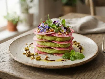 Carpaccio de Poire aux Épices Douces, Émulsion de Gorgonzola et Noix Pécan Caramélisées