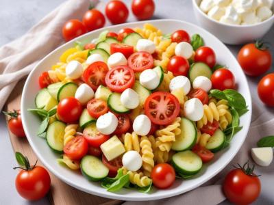 Salade de Pâtes Estivale à la Tomate, Concombre et Mozzarella