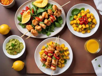 Fusion des Saveurs: Brochettes de Poulet Marinées à la Mangue et Coriandre avec une Touche de Piment d'Espelette