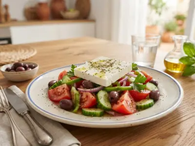 Authentique salade grecque aux tomates, concombre et feta