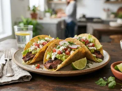 Tacos croustillants de bœuf grillé et avocat frais