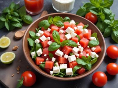 Salade d'été pastèque, feta et menthe