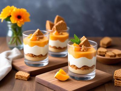 Verrine gourmande pêche-mascarpone aux spéculoos
