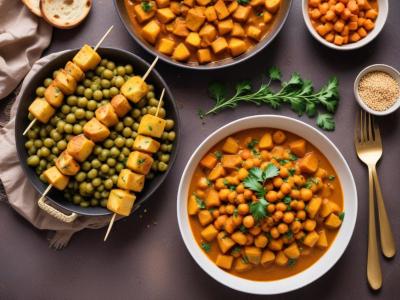 Brochettes de patates douces et pois chiches au curry