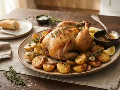 Poulet rôti aux pommes de terre et thym