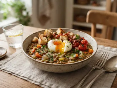 Bowl de lentilles et œuf mollet