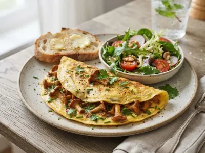 Omelette aux girolles et salade verte