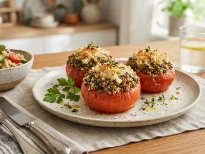 Tomates farcies végétariennes aux lentilles et herbes fraîches