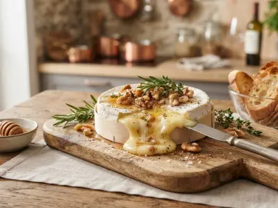 Camembert rôti au miel, noix et romarin