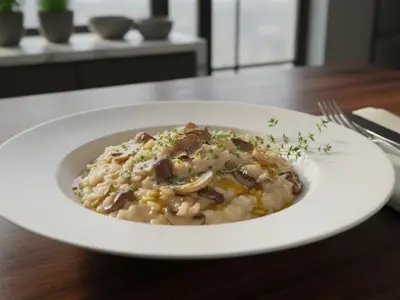 Risotto Crémeux aux Champignons des Bois et Huile de Truffe