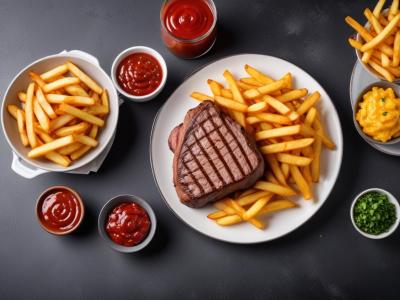 Steak Haché Grillé, Salade Composée et Frites de Patates Douces