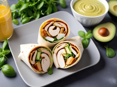 Wrap au poulet grillé, avocat et sauce yaourt-menthe