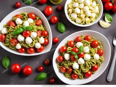 Salade de Pâtes Fraîche au Pesto, Tomates Cerises et Mozzarella