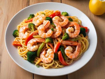 Nouilles Sautées aux Crevettes et Légumes
