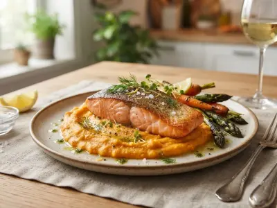 Purée de patates douces et pavé de saumon