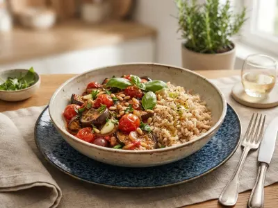 Poêlée d'aubergines à la provençale et riz complet