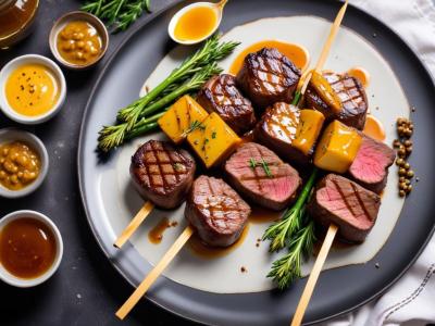Brochettes de filet mignon au miel et moutarde