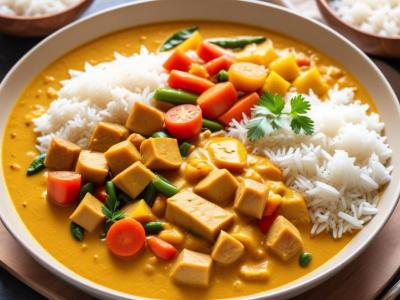 Curry de légumes de saison au lait de coco et riz basmati