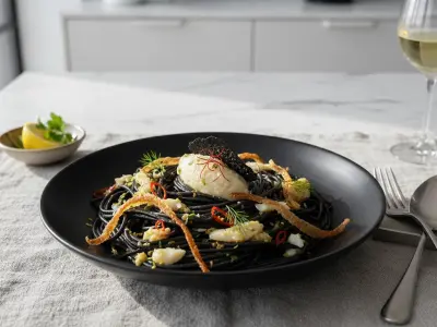 Linguine au Sel de Code et Encre de Seiche