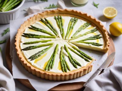 Tarte aux asperges vertes, ricotta et zestes de citron