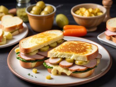 Sandwich raclette poulet rôti et cornichons