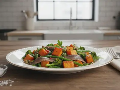 Poêlée de patates douces aux anchois et légumes verts
