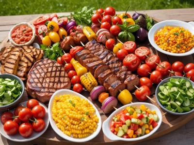 Barbecue Estival : Grillades, Légumes et Salades Variées
