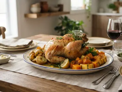 Poulet rôti aux pommes de terre et courges