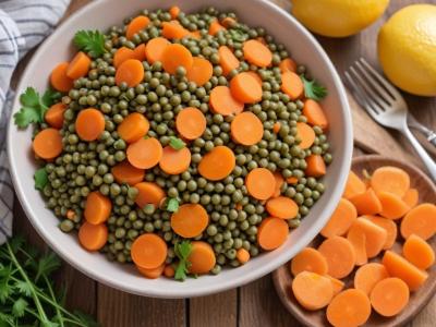 Salade de lentilles, carottes râpées et vinaigrette citronnée