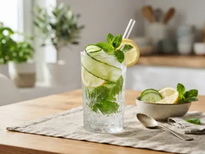 Eau fraîche désaltérante au concombre, citron et menthe