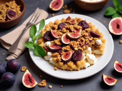 Crumble salé aux figues, chèvre et noix