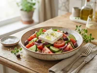 Salade grecque traditionnelle aux tomates et feta