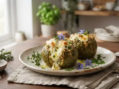 Courgettes rondes farcies au chèvre fondant et herbes fraîches