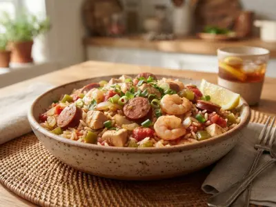 Jambalaya, le plat traditionnel de riz épicé au poulet et aux crevettes